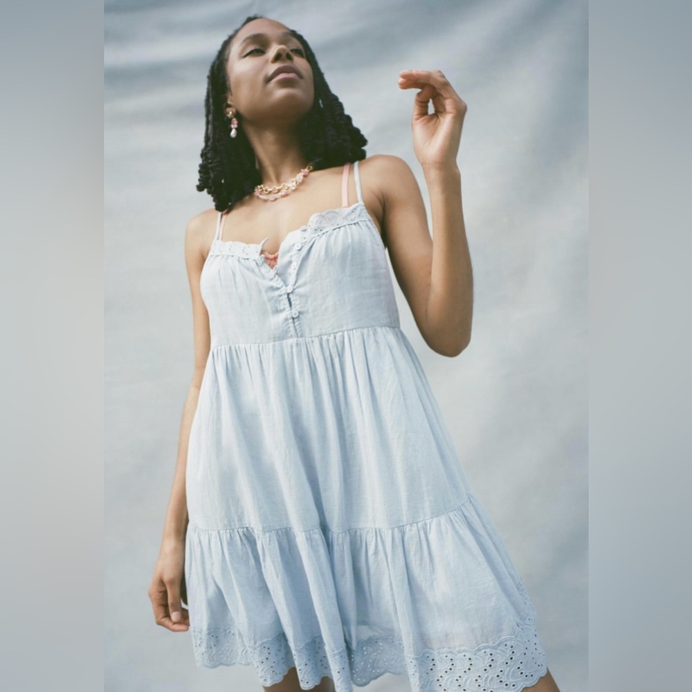 Urban Outfitters Hanna Cecilia Tiered Mini Dress in light blue